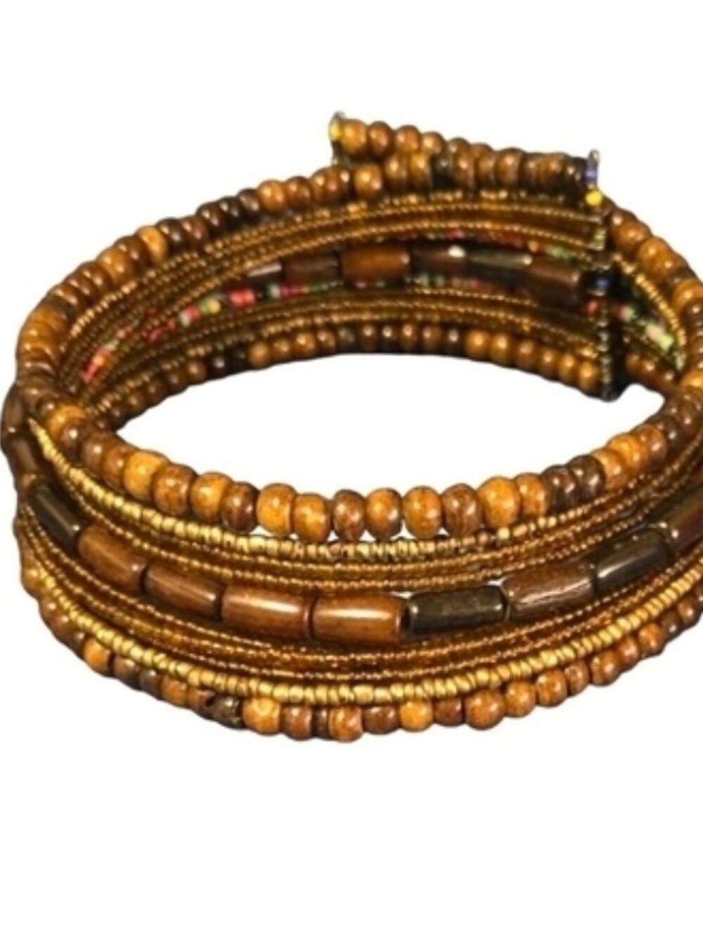 Boho Multi-Strand Wooden Beaded Wrap Necklace Brown Layered Statement Jewelry